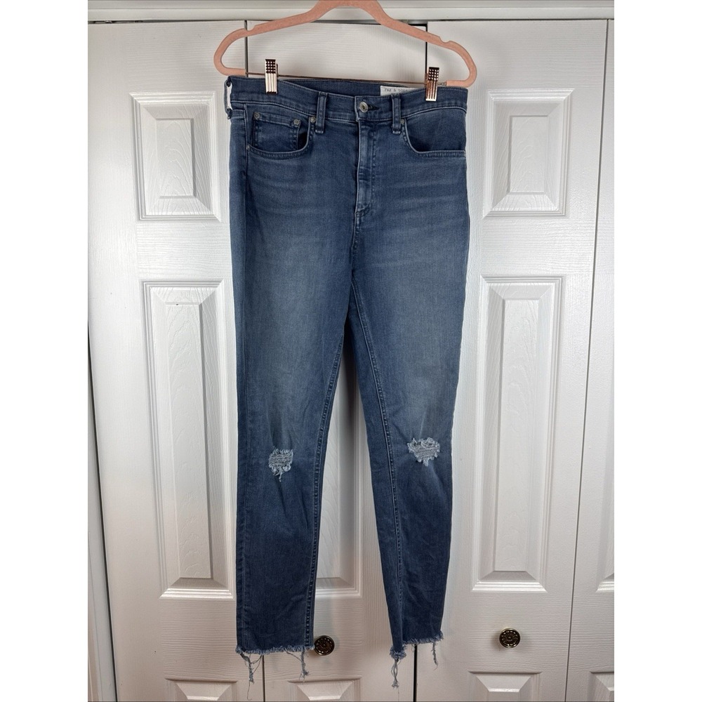RAG & BONE Alec High Rise Skinny Ankle Jeans Size 28 Distressed Raw Hem
